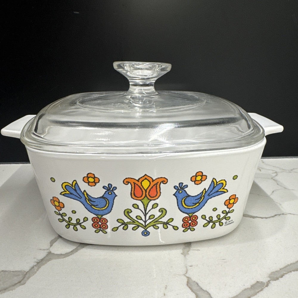 Vintage Corning Ware Country Festival Blue Bird 1.5 Qt Casserole A-1 1/2-B W/lid